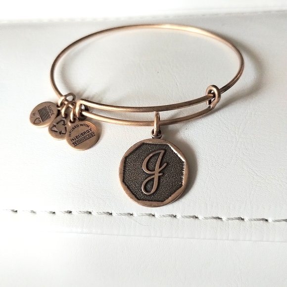 Alex and Ani Rafaelian Gold tone ‘J’ Initial Monogram Charm Bangle Bracelet - Picture 3 of 5